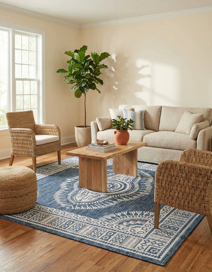 Detail image of 7' 10 x 7' 10  Washable Traditional Indoor / Outdoor Square Rug