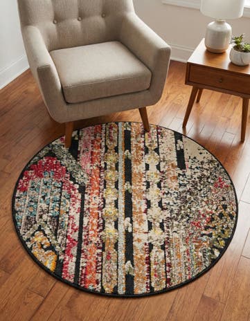 Multi Black Easy-Clean Casablanca Indoor / Outdoor Round Rug