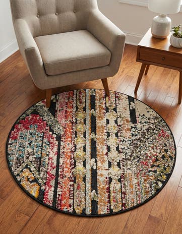 Multi Black Easy-Clean Casablanca Indoor / Outdoor Round Rug
