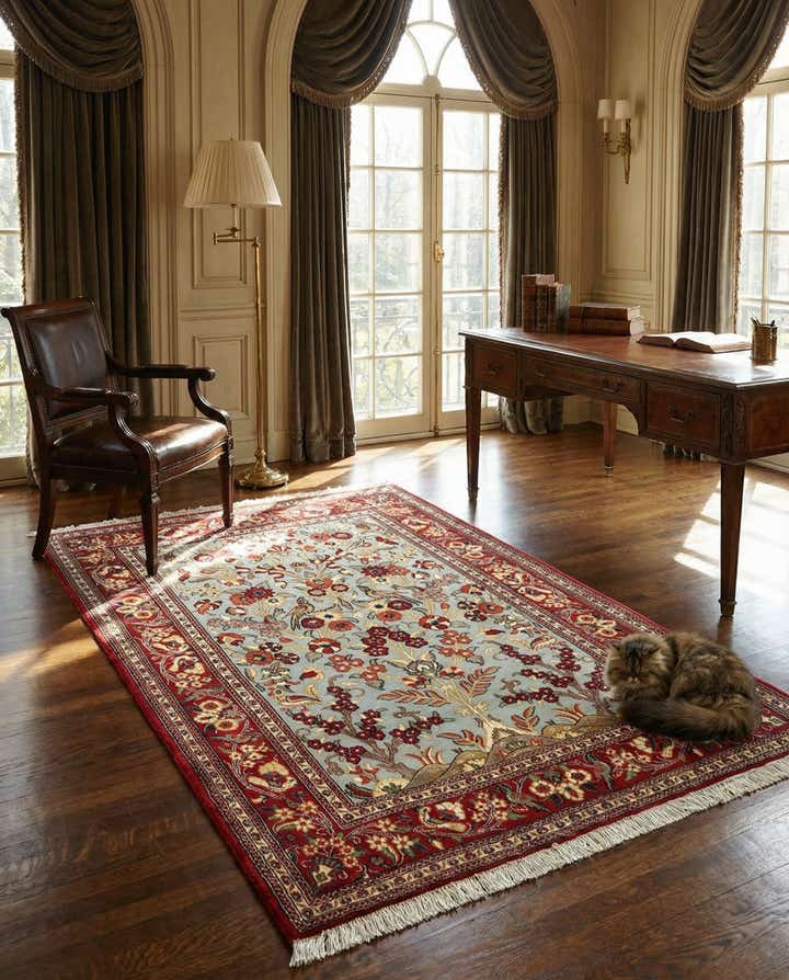 3' 5 x 5' 4 Hand Knotted Qom Persian Rug