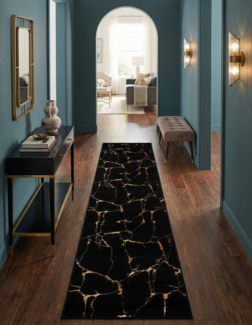 Black and Gold Vogue Geo Runner Rug