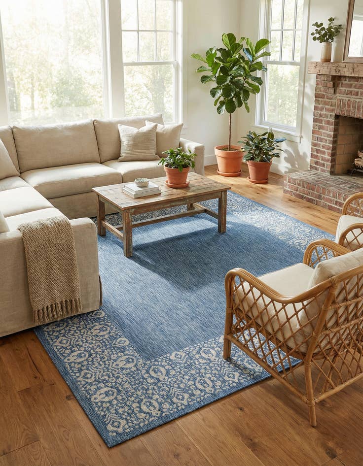 Detail image of 10' 8 x 10' 8  Washable Border Indoor / Outdoor Square Rug