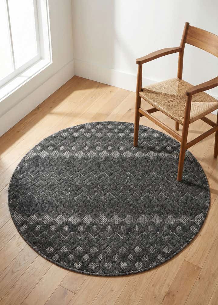 4' x 4' Easy-Clean Trellis Textured Indoor / Outdoor Round Rug