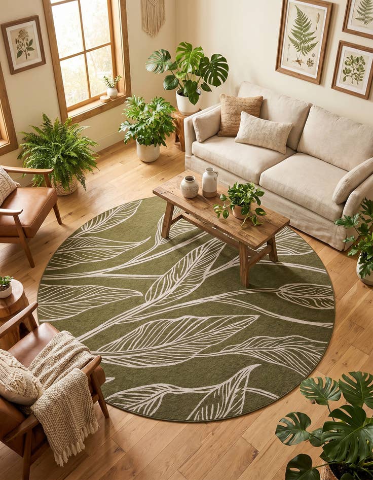 Detail image of 10' x 10' Easy-Clean Botanical Indoor / Outdoor Round Rug
