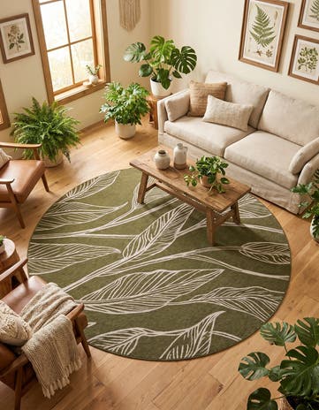 10' x 10' Easy-Clean Botanical Indoor / Outdoor Round Rug