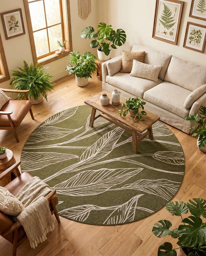10' x 10' Easy-Clean Botanical Indoor / Outdoor Round Rug
