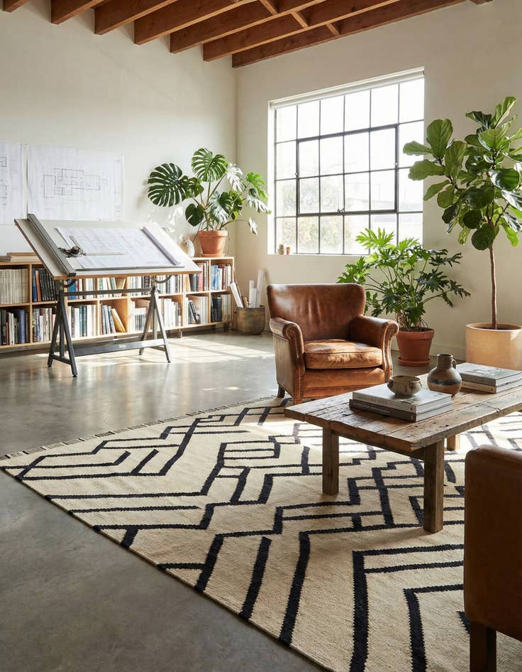 Detail image of 6' x 7' 4 Hand Woven Kilim Modern Wool Square Rug