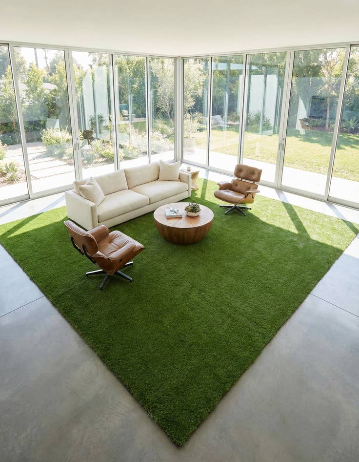 Detail image of 13' x 13' Easy-Clean Grass Indoor / Outdoor Square Rug