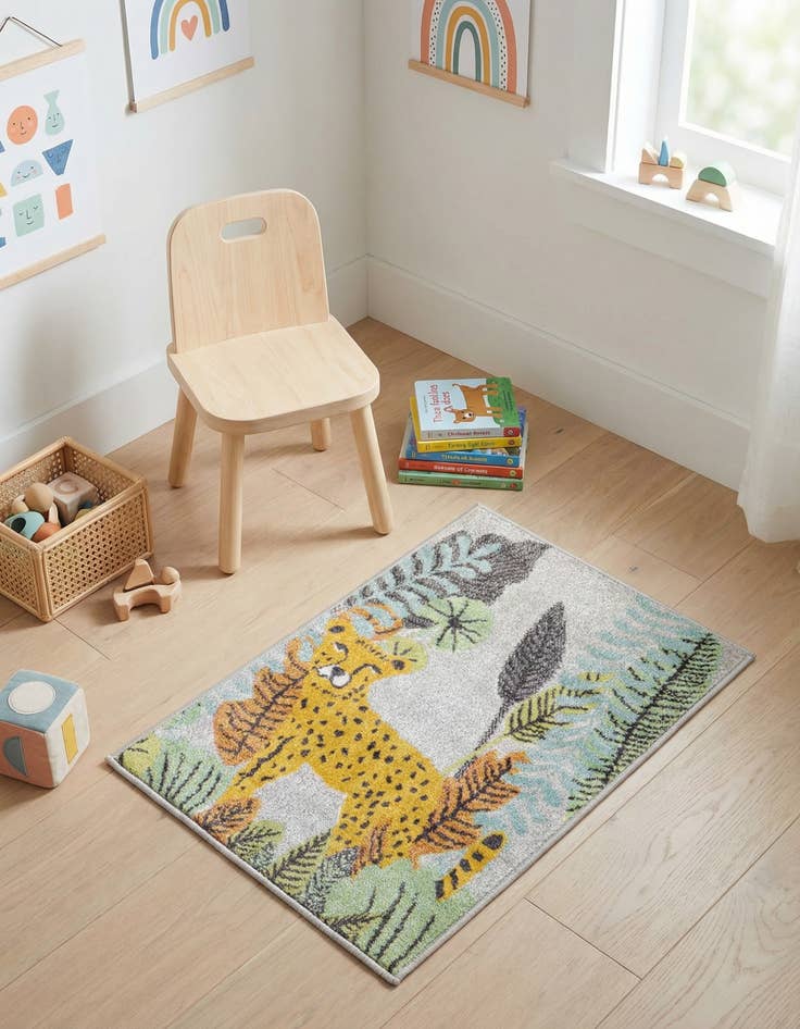 Detail image of 2' 2 x 3' Leopard Whimsy Kids Rug