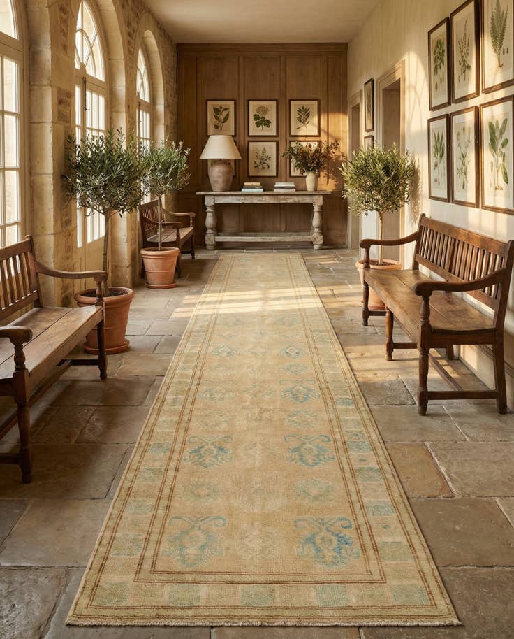 Detail image of 2' 6 x 9' 4 Hand Knotted Oushak Wool Runner Rug