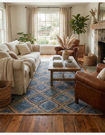 Blue Handmade Braided Jute Rug