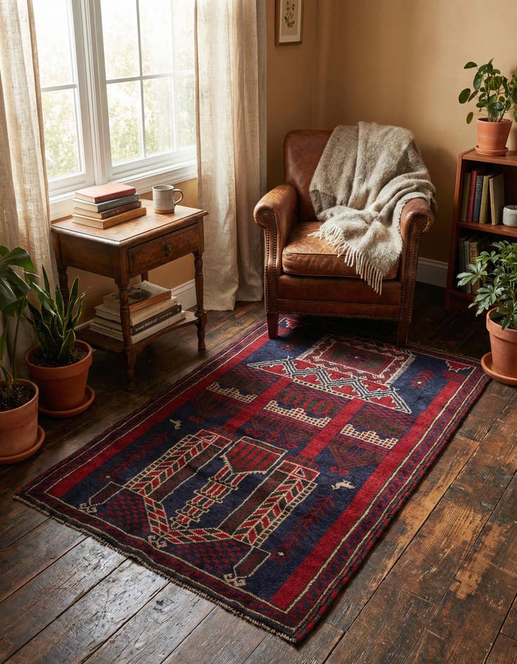 Detail image of 2' 10 x 4' 6 Hand Knotted Balouch Persian Wool Rug