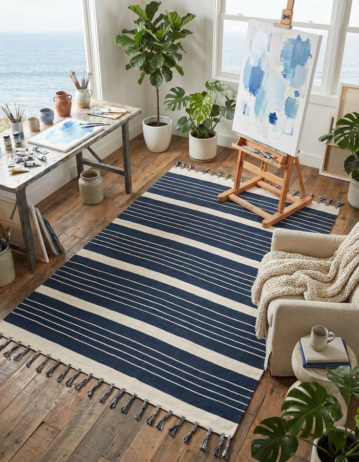 Detail image of 7' 1 x 10'  Hand Woven Chindi Cotton Rug