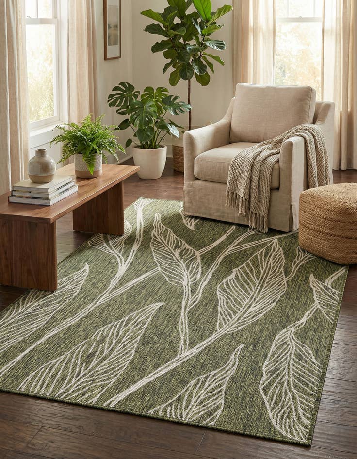 Detail image of 5' 3 x 8' Washable Botanical Indoor / Outdoor Rug