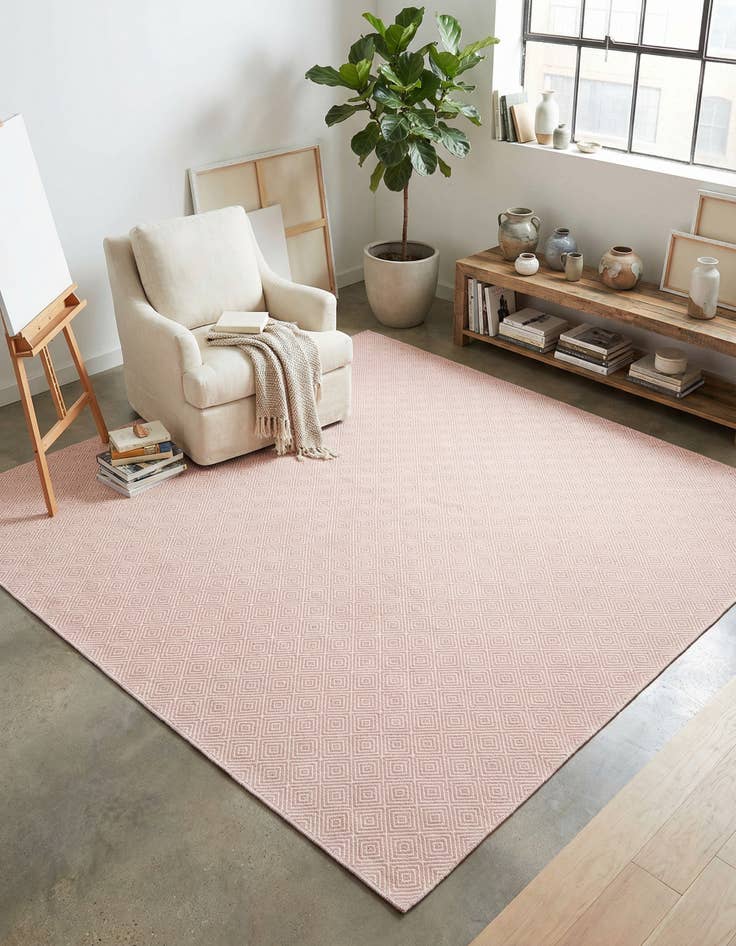 Detail image of 10' x 10'  Hand Woven Geo Trellis Flatweave Square Rug