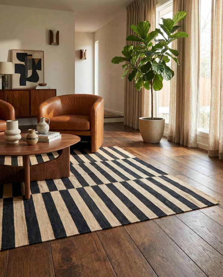 Detail image of 4' 2 x 5' 10 Hand Woven Kilim Modern Wool Rug