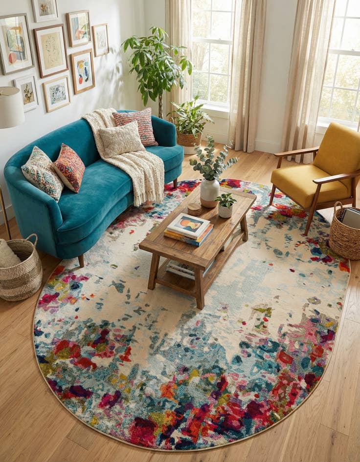 Detail image of 8' x 10' Washable Theia Oval Rug