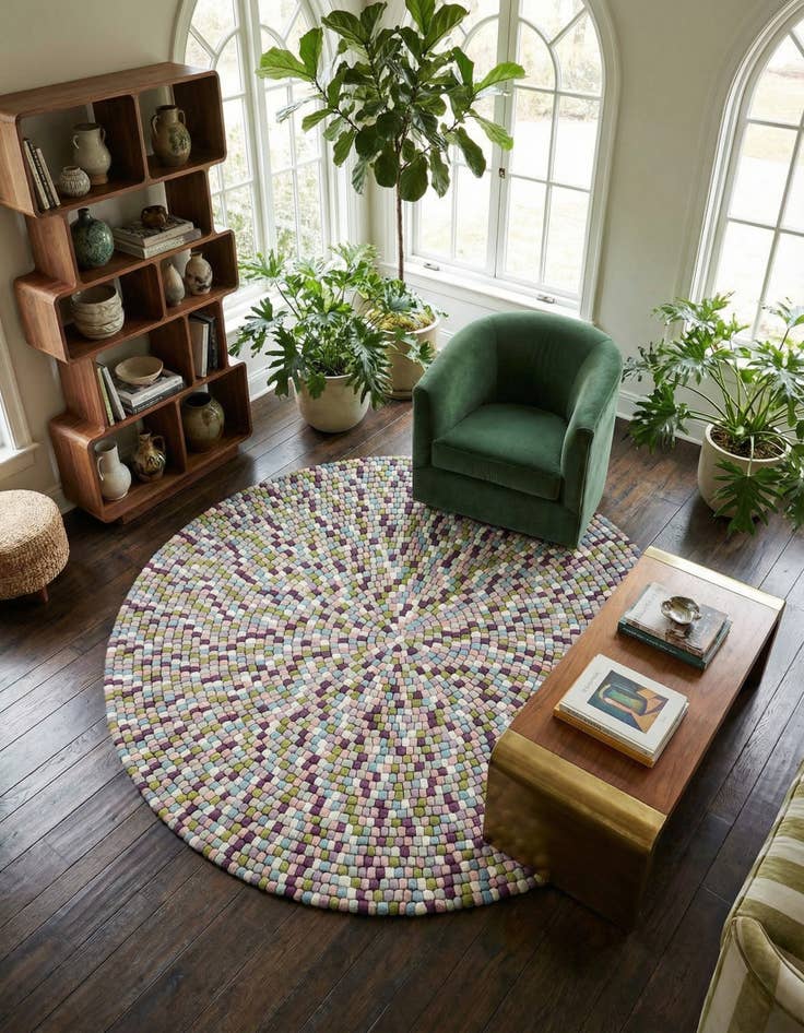 Detail image of  7' 10 x 7' 10  Hand Woven Felt Ball Wool Round Rug