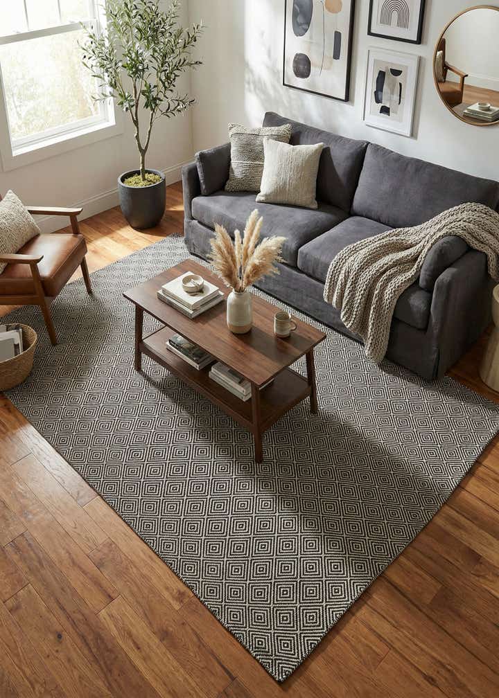 6' 1 x 9' Hand Woven Geo Trellis Flatweave Rug