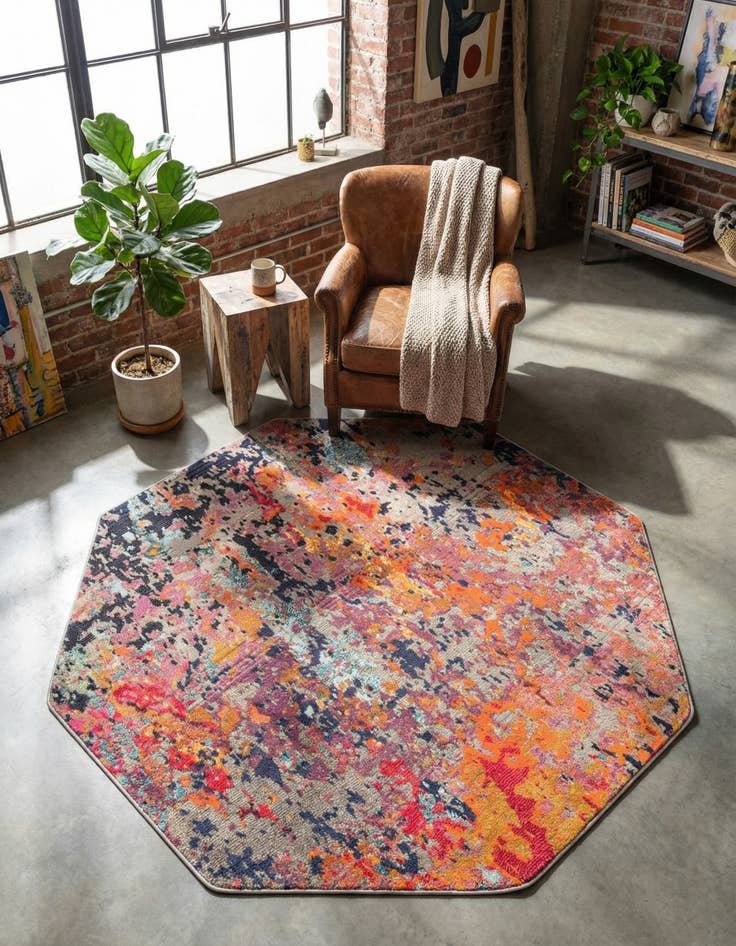 Detail image of 5' 3 x 5' 3 Washable Vivid Octagon Rug