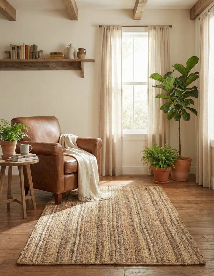 Detail image of 4' 1 x 6' 1 Handmade Braided Jute Rug