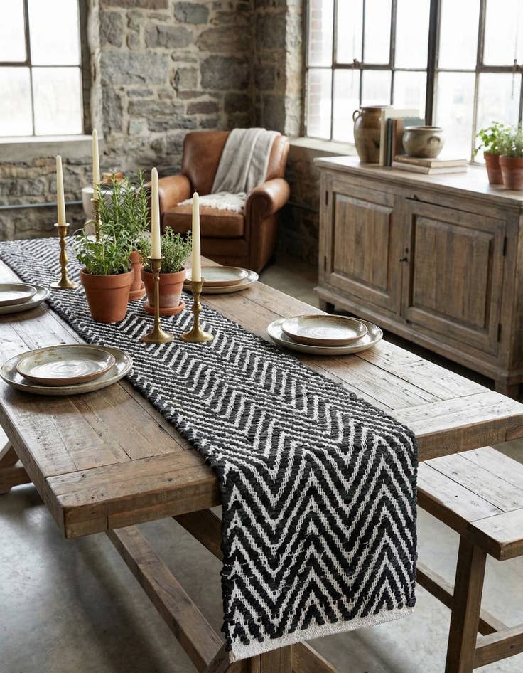 Detail image of 1' 2 x 8'  Hand Woven Chindi Chevron Table Runner Rug