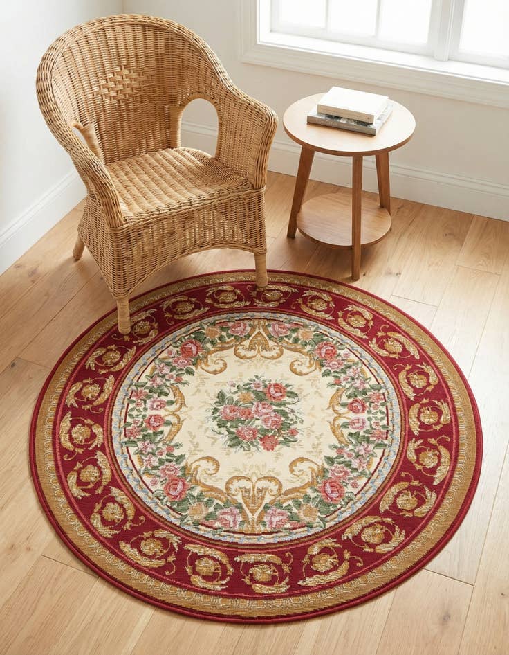 Detail image of 4' x 4' Washable Traditional Indoor / Outdoor Round Rug