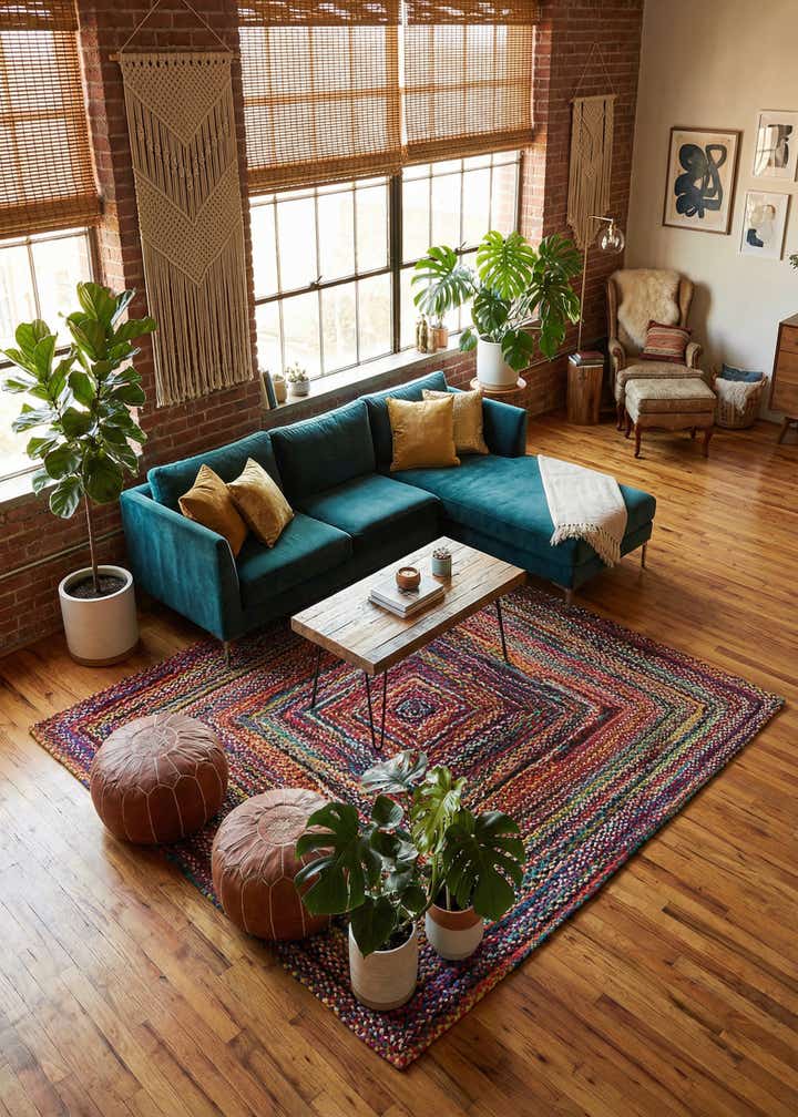 8' x 8' Handmade Braided Chindi Square Rug