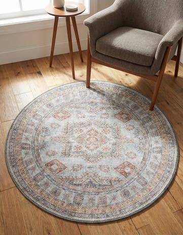 Ivory Washable Timeless Round Rug