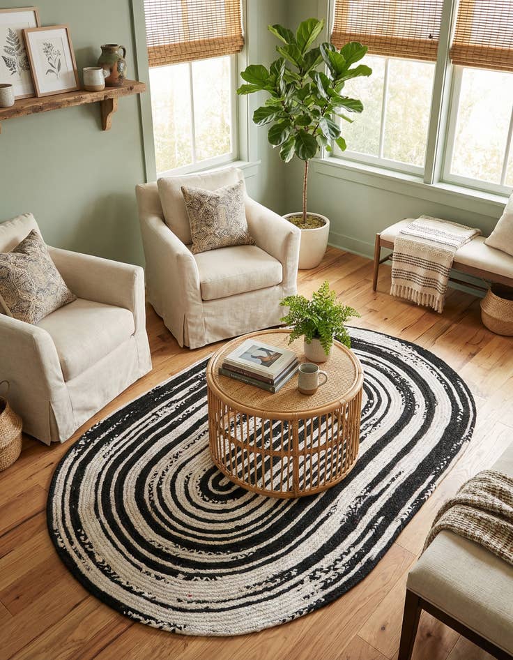 Detail image of 5' 1 x 8'  Hand Braided Chindi Oval Rug