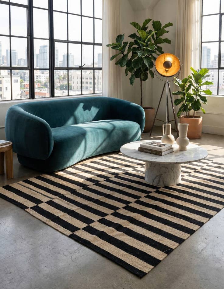 Detail image of 4' 2 x 5' 10 Hand Woven Kilim Modern Wool Rug