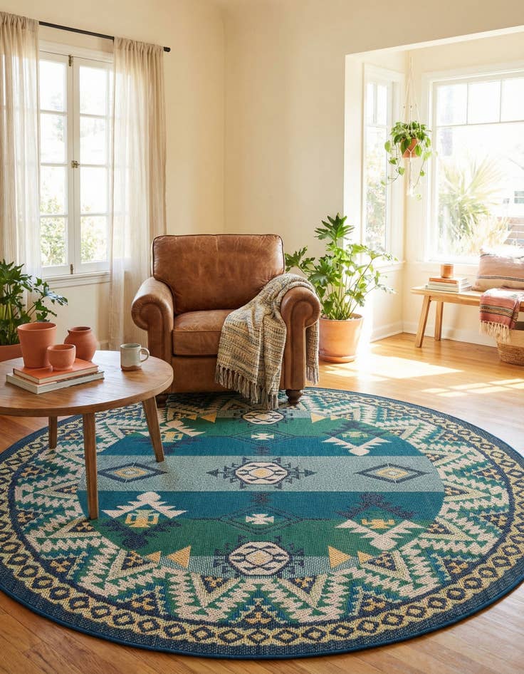 Detail image of 7' 10 x 7' 10  Washable Baja Indoor / Outdoor Round Rug