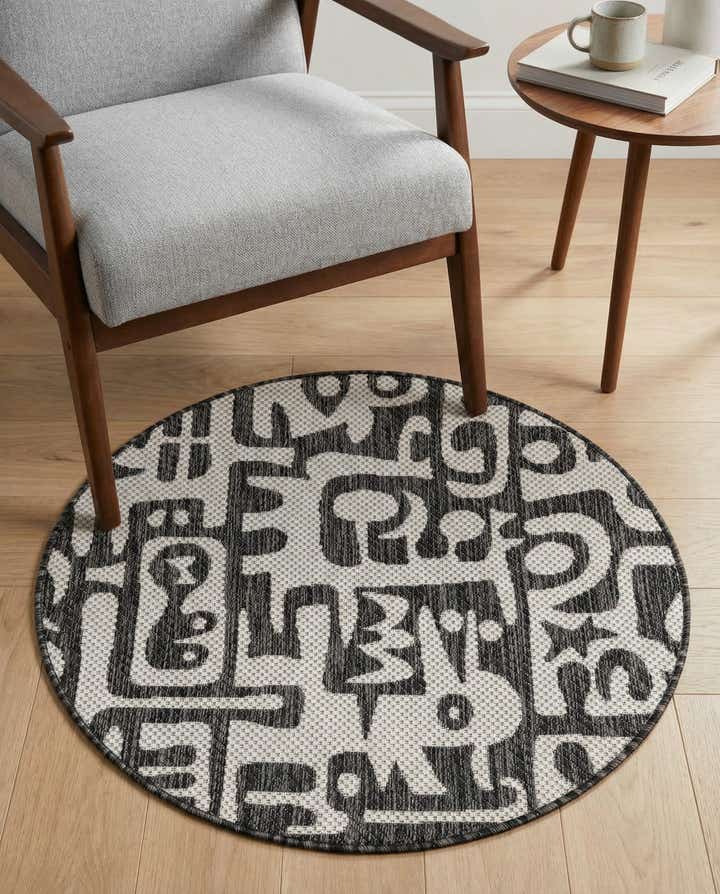 3' x 3' Easy-Clean Modern Indoor / Outdoor Round Rug