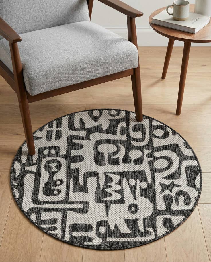 Detail image of 3' x 3' Easy-Clean Modern Indoor / Outdoor Round Rug