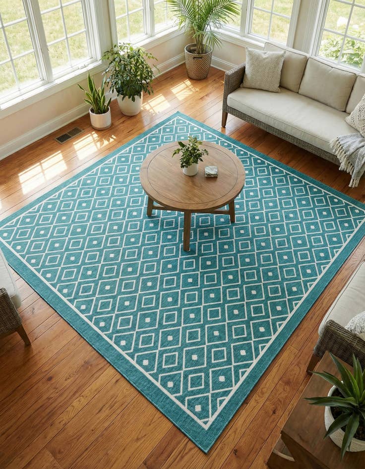 Detail image of 7' 10 x 7' 10 Washable Lattice Indoor / Outdoor Square Rug