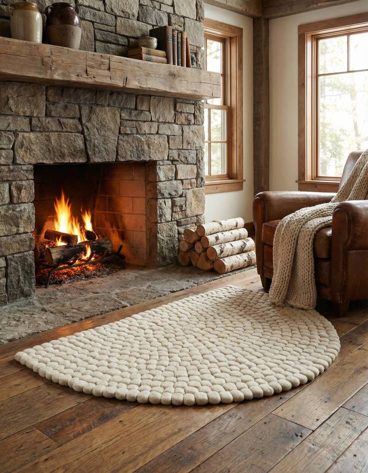 Detail image of 2' 2 x 3' 7  Hand Woven Felt Ball Wool Hearth Rug