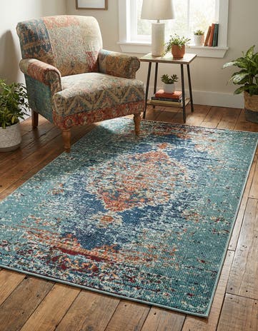 Turquoise Washable Carnevale Rug