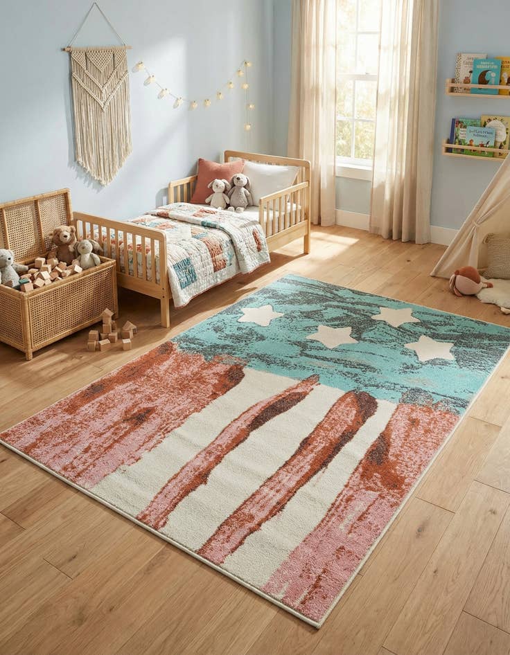 Detail image of 4' 1 x 6' 1 American Flag Whimsy Kids Rug