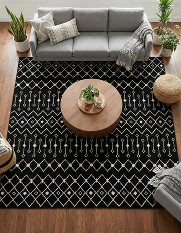 Black and White Moroccan Trellis Square Rug