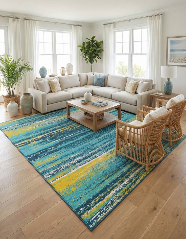 Detail image of 10' x 10' Easy-Clean Coastal Indoor / Outdoor Square Rug