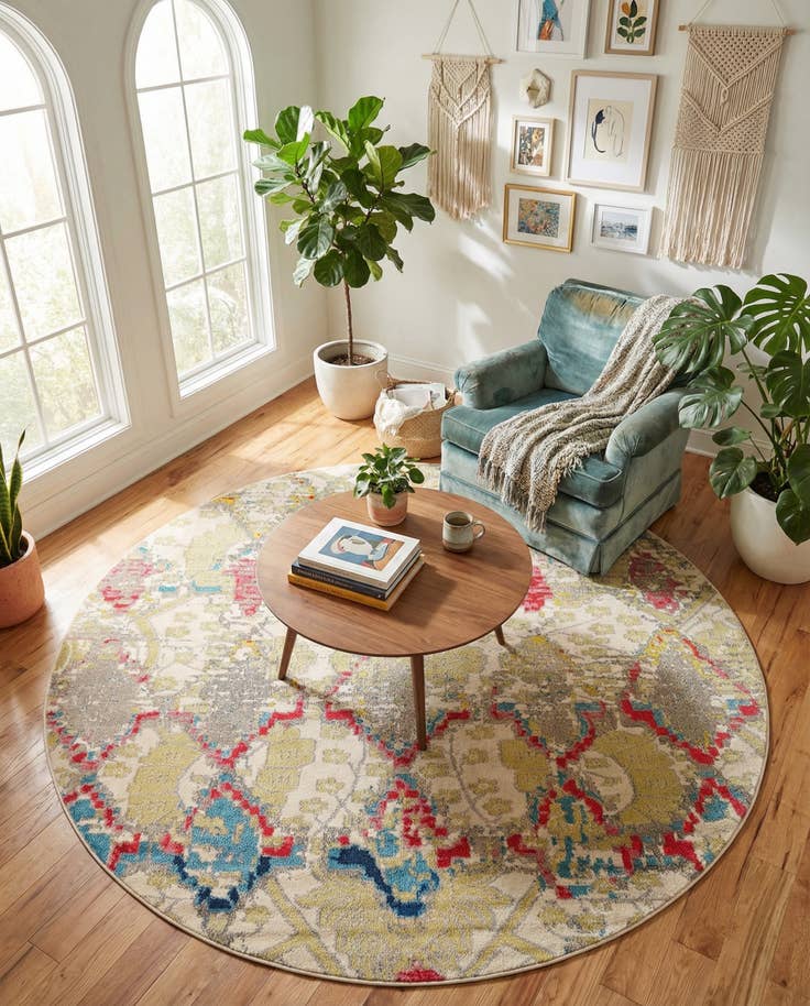 Vue détaillée : 245cm x 245cm Lavable Santa Fe Tapis Rond