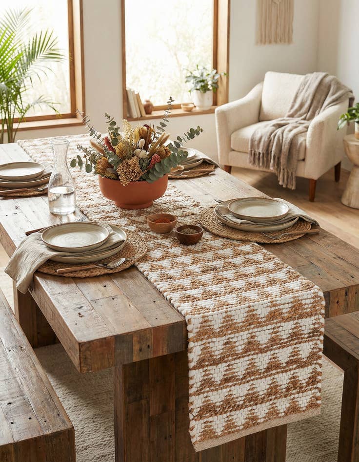 Detail image of 1' 2 x 5' 1 Hand Woven Chindi Jute Table Runner Rug