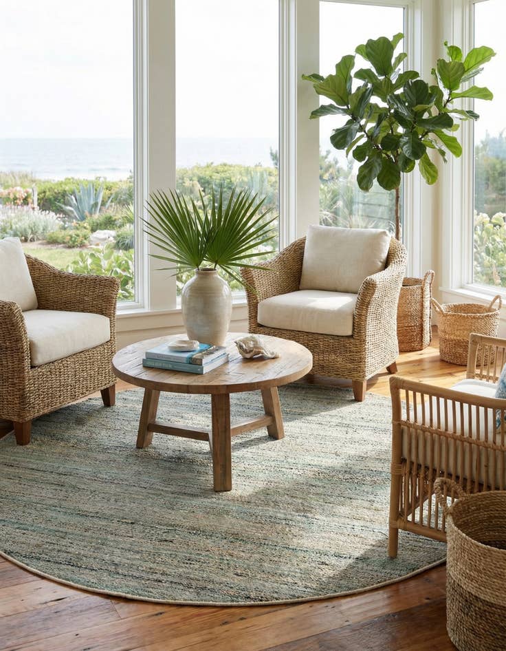 Detail image of 7' 10 x 7' 10 Hand Woven Palm Beach Jute Round Rug