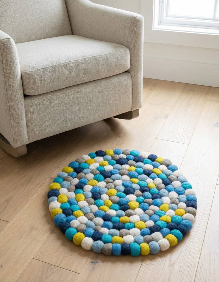 Detail image of  2' x 2' Felt Ball Wool Round Rug