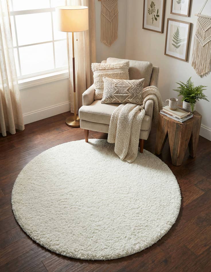 Detail image of  4' x 4' Soft Solid Shag Round Rug