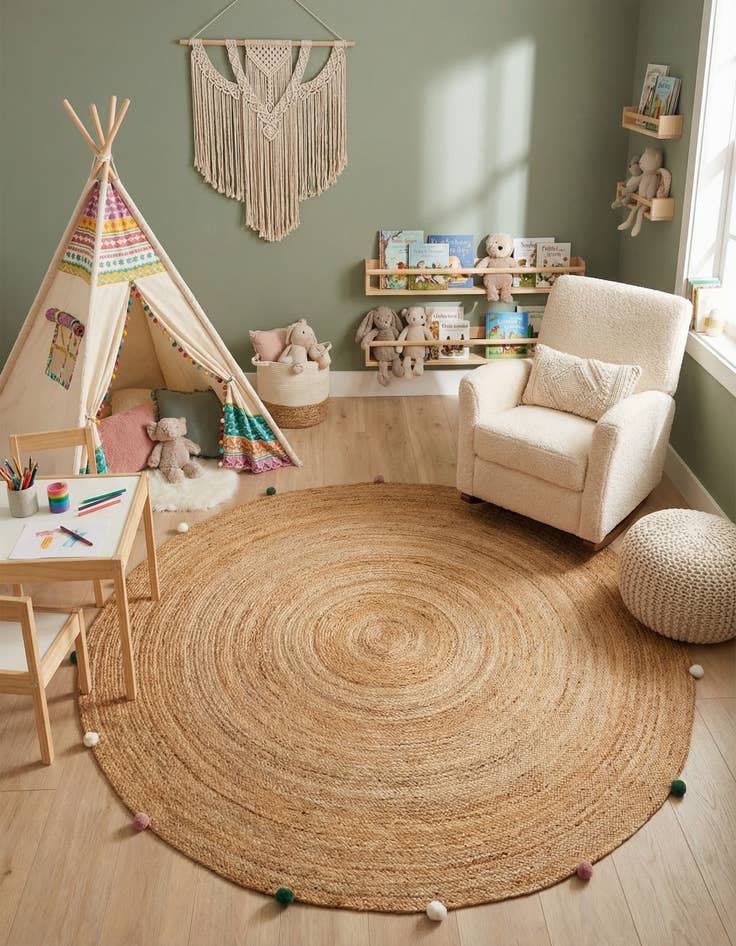 Detail image of 7' 10 x 7' 10  Hand Braided Kids Braided Jute Round Rug