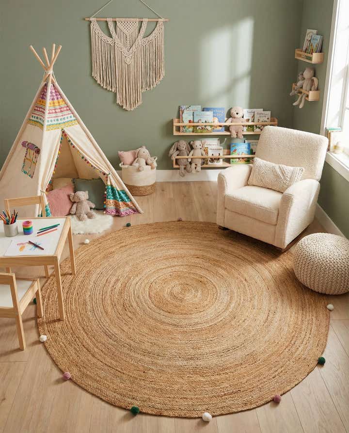 7' 10 x 7' 10 Hand Braided Kids Braided Jute Round Rug