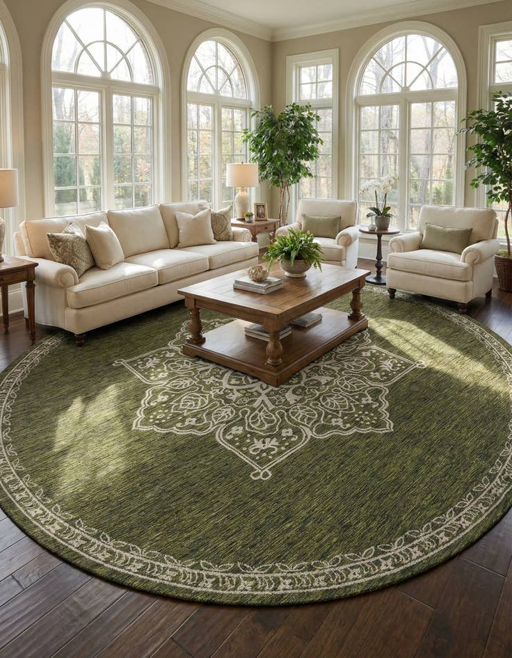 Detail image of 13' x 13'  Washable Traditional Indoor / Outdoor Round Rug