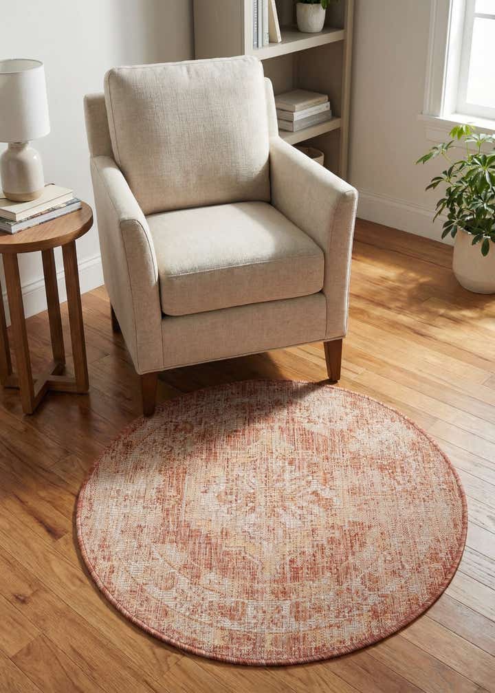 3' x 3' Easy-Clean Traditional Indoor / Outdoor Round Rug