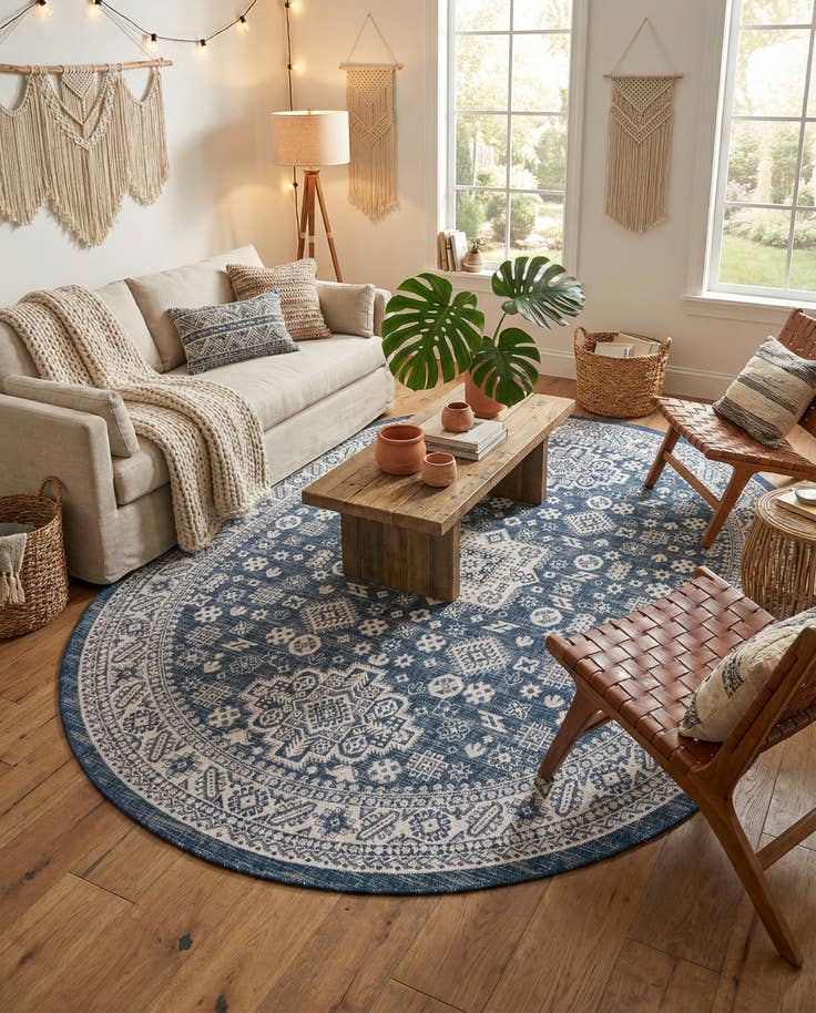 Detail image of 7' 10 x 10' Easy-Clean Aztec Indoor / Outdoor Oval Rug
